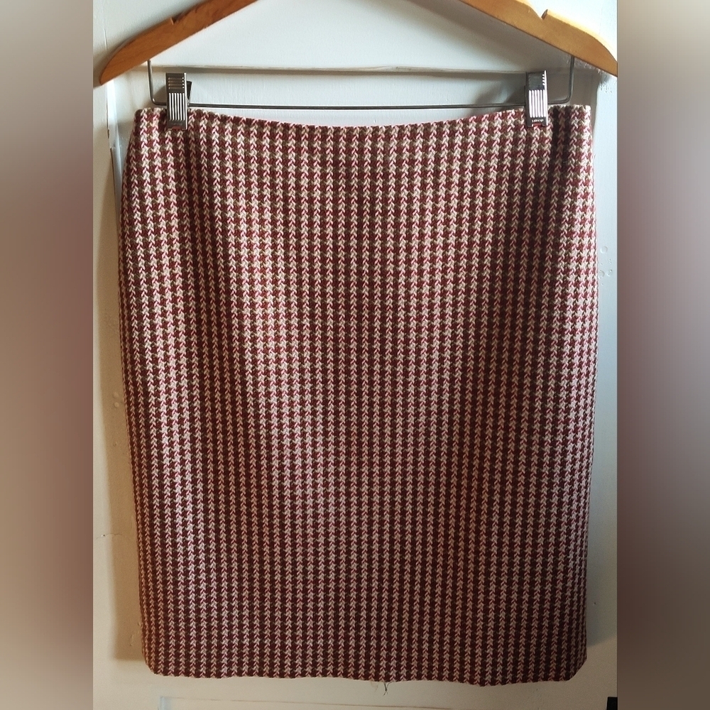 Ann Taylor Loft Red Brown Tweed 100% Virgin Wool Pencil Skirt | Size 8P